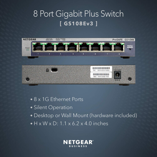 Netgear NETGEAR 8 Port Gigabit Switch (GS108E) | Managed Network Switch | Ethernet Splitter | Desktop or Wall Mount 1