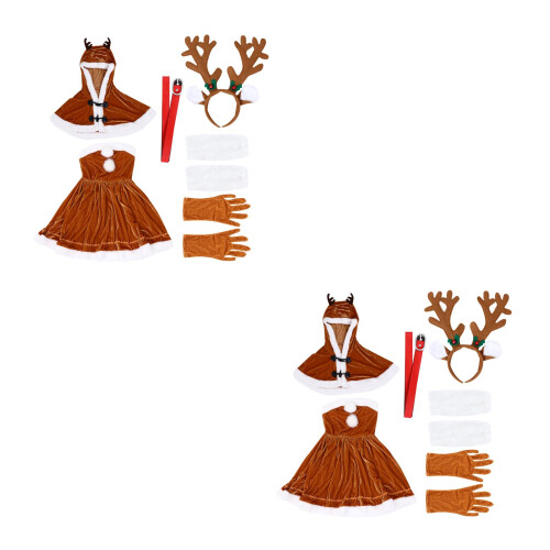 2Sets Weihnachtskostüm Rentier Gelb Kuschelstoff Polyester Bühne Party 1