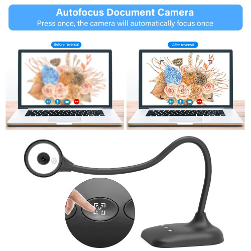 Kitchbai Visualiser, USB Document Camera for Teaching, PC Camera for Classroom with Auto Focus, MIC, LED Light, Image Invert, Fold, for Mac OS, Windo 2