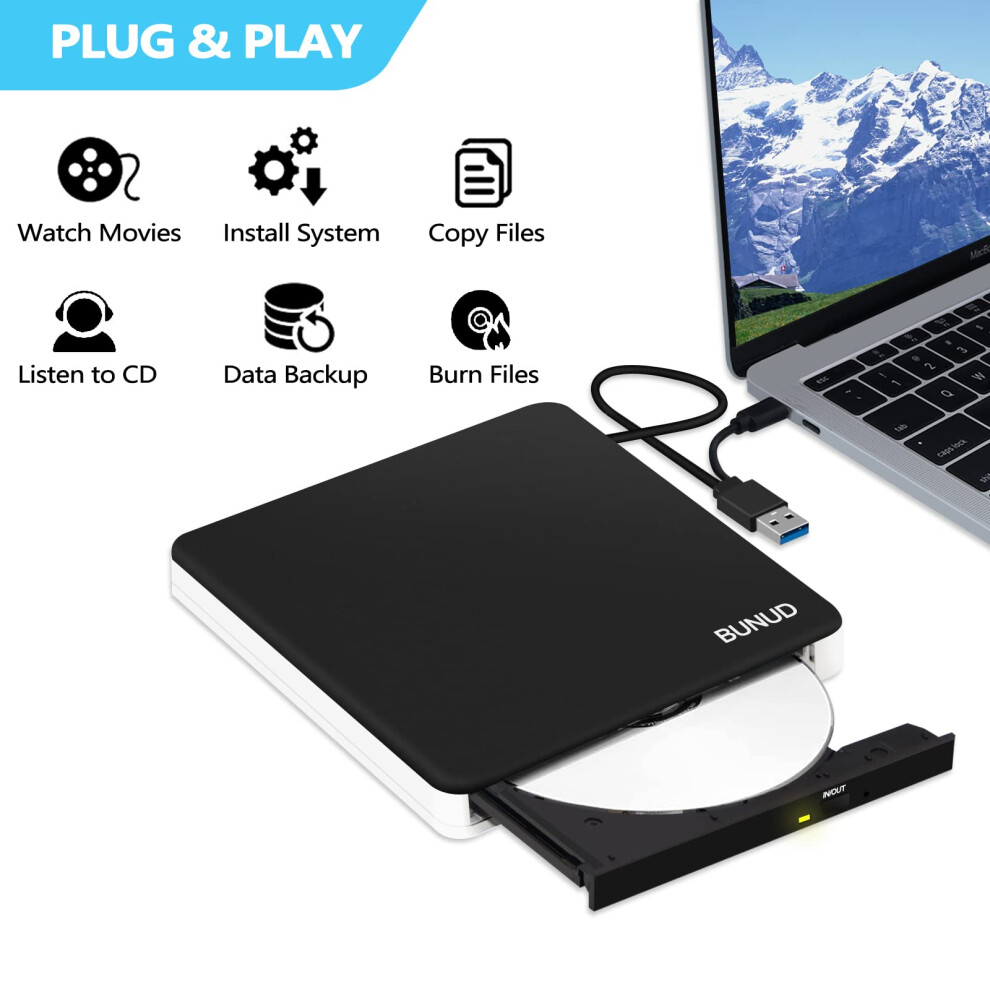 External Cd Dvd Drive, Usb 3.0 & Type-C Cd/Dvd Rw Rom Burner Rewriter Writer Reader With Sd/Tf & 2 Usb, Slim Optical Dvd Player For Laptop Pc Windows 4825757473831