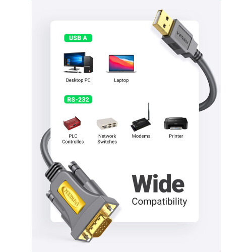 UGREEN USB to RS232 DB9 9-Pin Serial Cable, PL2303 Chipset, 1m 1