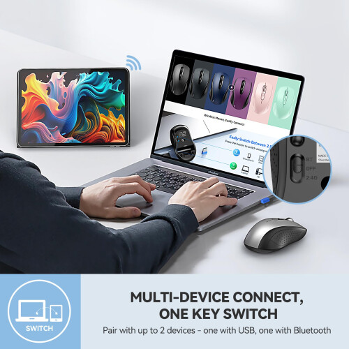 TeckNet TECKNET Bluetooth Mouse, Multi-Device Wireless Mouse Bluetooth 5.0/3.0 and 2.4GHz Two Connection Options Mouse 6 Adjustable DPI Levels 18 Months Long 1