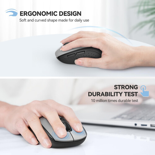 TeckNet TECKNET Bluetooth Mouse, Multi-Device Wireless Mouse Bluetooth 5.0/3.0 and 2.4GHz Two Connection Options Mouse 6 Adjustable DPI Levels 18 Months Long 2