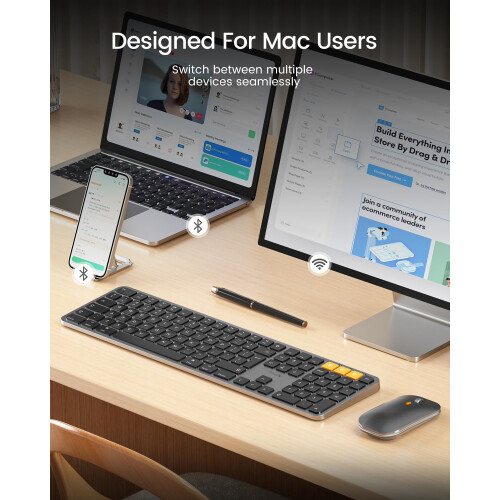 ProtoArc Backlit Bluetooth Keyboard and Mouse for Mac, KM100-A Full Size Wireless Keyboard Mouse for Mac, Multi-Device Rechargeable for MacBook Pro/A 1