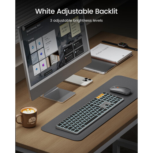 ProtoArc Backlit Bluetooth Keyboard and Mouse for Mac, KM100-A Full Size Wireless Keyboard Mouse for Mac, Multi-Device Rechargeable for MacBook Pro/A 2