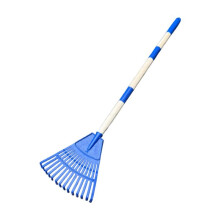 (azul) Rastrillo pequeño para hojas con mango largo, 14 púas, 3 secciones, limpieza rápida, acero, agricultura,