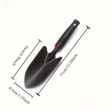 (Estilo 1) Paleta de jardín de metal con mango ergonómico negro y ribete naranja: herramienta perfecta