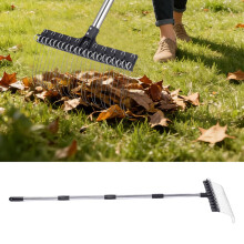 Rastrillo para hojas de 22 púas, 41,4 cm de ancho, de alambre de acero, con mango de 1,6 m de largo