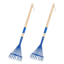 (Azul) NOCM 2X Rastrillo para niños con mango de madera dura y lindo rastrillo para niños, herramienta
