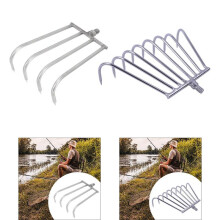 (4 púas) Rastrillo de mano de metal inoxidable de 4 dientes, herramienta de pesca portátil, cabezal