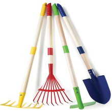 (4 piezas) Kit de rastrillo de jardín pequeño con diseño apto para niños, mango de madera dura de colores,