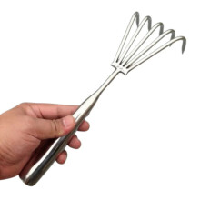(5 garras) Rastrillo de jardín manual de acero inoxidable para hojas pequeñas, herramienta de jardinería