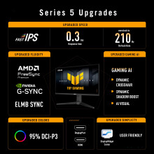 ASUS TUF Gaming Series 5 - VG27AQL5A Gaming Monitor – 27-inch, QHD(2560x1440), 210Hz(OC), Fast IPS, ELMB SYNC, 0.3ms GTG (min.), Stereo speaker, Dis
