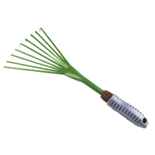 (Verde) Rastrillo de jardín de hierro duradero de 9 dientes, rastrillo de hojas resistente, rastrillo