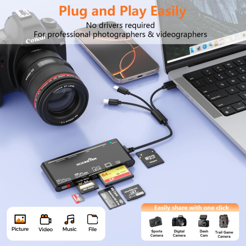 7 in 3 USB C + USB 3.0 + Lightning Multi Card Reader Adapter for SD, CF, Micro SD, XD, MS Cards, 5Gbps Memory Card Reader SD Card Reader Reader Adapt 2