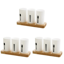 3Stk Weißer Essstäbchenhalter Mit Holzbasis Küchenbesteck-Organizer