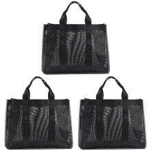 3Stk Multifunktionale Aufbewahrungstasche Mesh Strandtasche Schwarz