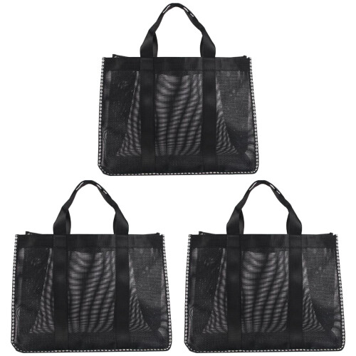 3Stk Multifunktionale Aufbewahrungstasche Mesh Strandtasche Schwarz