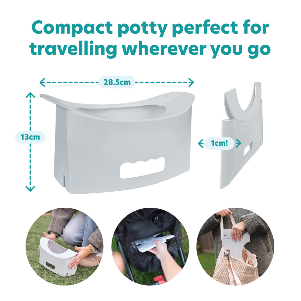 Potette Plus Potette Fold ‘N’ Go Travel Potty – Compact Portable Potty For Toddlers & Kids | Foldable Baby Toilet Seat With 3 Disposable Liners | Ideal For