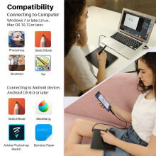 HUION HS64 Graphics Drawing Tablet Battery-Free Stylus 8192 Levels 266 PPS Pen Tablet with 4 Press Keys Support Mac, PC and Android Devices 6.3x4 Inc