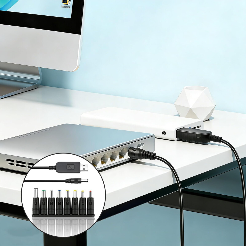 Usb To Dc 12V Cable 5.5X2.1mm Plug Adapter 1M Universal Power Chager Cord With 8 Interchangeable Dc Connectors Round Pin Barrel Jack For Laptops Spea 3157717125568