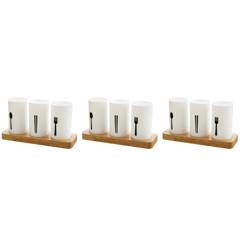 3Stk Weißer Essstäbchenhalter Mit Holzbasis Küchenbesteck-Organizer 2