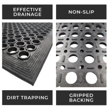 Rubber Door Entrance Mat - 150cm x 90cm - Heavy Duty Non-Slip Safety Floor Matting - Drainage Holes - Wheelchair Friendly/Pushchair Friendly