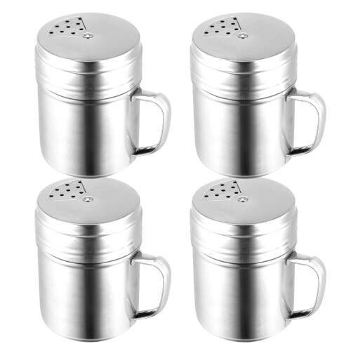 4Pièces Ensemble Bouteilles À Épices Rotatives Acier Inoxydable Argent
