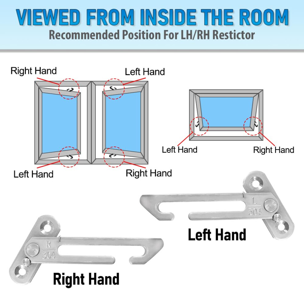 Aongray 2 Pairs Window Restrictors Locks, Window Restrictor Hook Window For Upvc Stainless Steel 304 Security Lock Child Lock Restrictor Catch Safety