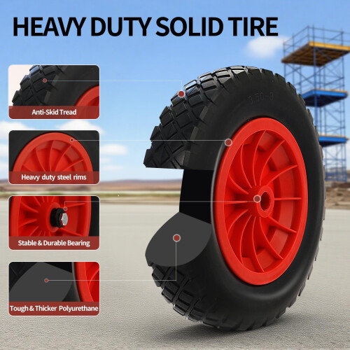 14" Wheelbarrow Wheel PU Puncture Proof Solid 3.50-8 Wheel Solid Tyre 1
