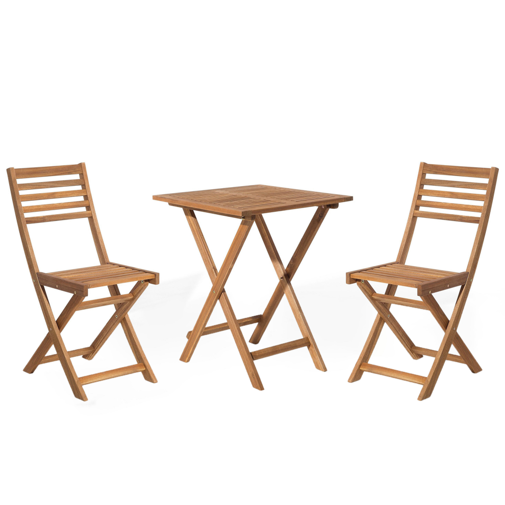 Beliani Bistro Set Folding Fiji Acacia Wood Light Brown