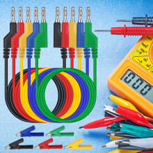 Hejo 5pcs Multimeter Test Leads Set, 4mm Double Ended Banana Plug Test Leads with 10pcs Crocodile Clips, Pluggable Soft Test Cabels Length of 1M for