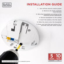 BLACK+DECKER Kitchen Heat Alarm Mains Powered Interlinked with Battery Back Up. Interlinked Heat Detector For Home, Kitchen and Garage. FAST FIX Easy