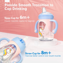 hahaland 2 in 1 Baby Cups Sippy Cup with Straw and a Spout 240ML Todd
