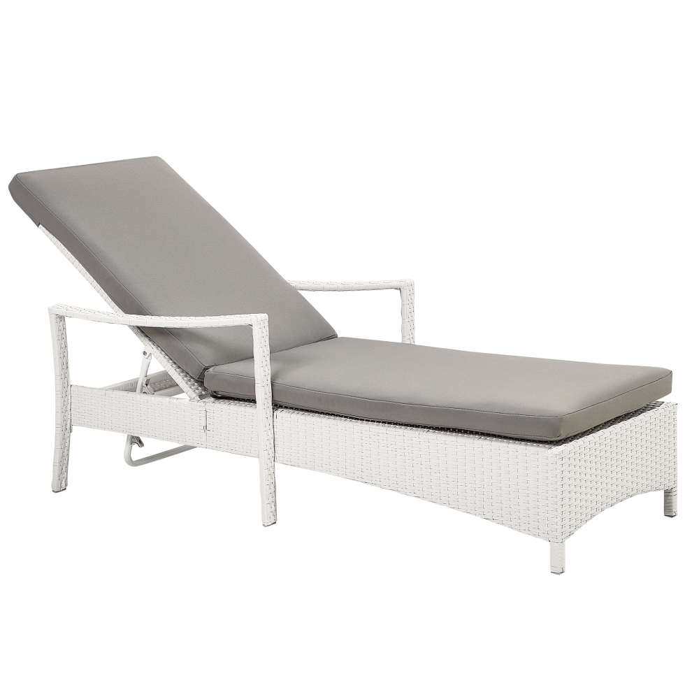 Beliani Sun Lounger With Cushion Vasto Reclining Pe Rattan White White,Grey