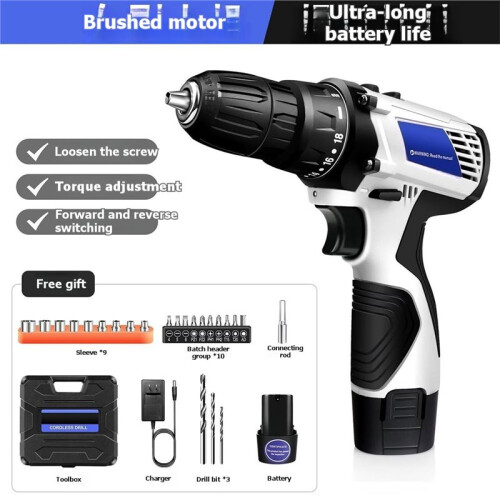 12V Cordless Drill Combo Kit with Electric Screwdriver, 2 Speeds, 18+1 Torque Settings, 23 Bits US Plug 1