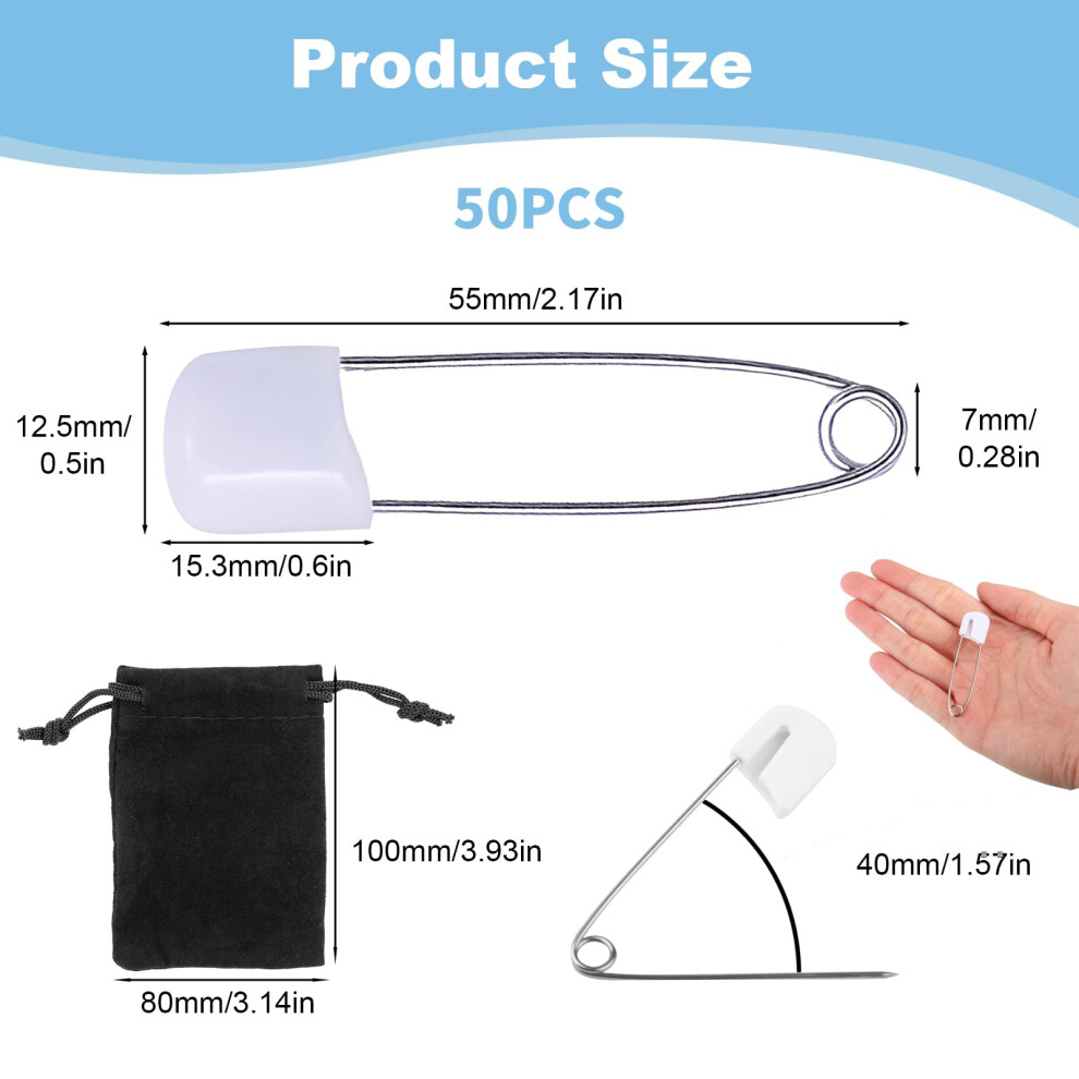 Lueden 50Pcs Nappy Pins Safety Lock 22 Inch Plastic Diaper Pins Locking Closu