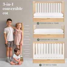 Tutti Bambini Riley 3-in-1 Baby Cot Bed with Drawer 120 x 60 cm, (0-4 Years) - 3 Modes: Cot, Toddler Bed & Toddler Sofa, Convertible Cot Bed for Baby