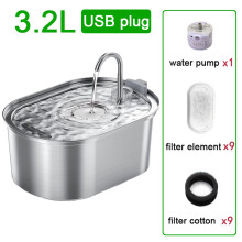 (1 juego - 9 filtros) Dispensador de agua automático para gatos de 3,2 L, fuente de agua para mascotas
