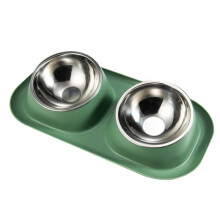 (Verde) Comedero elevado de acero inoxidable a prueba de derrames para mascotas, antideslizante, estable,