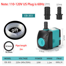 Bomba sumergible ultrasilenciosa para fuentes de agua (10 W, enchufe australiano) con tubería para peceras,