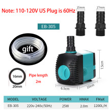 Bomba sumergible ultrasilenciosa para fuentes de agua (25 W, enchufe británico) con tubo para acuarios,