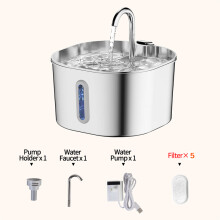 (1 set - 5 filtri, 2,2 l) Fontanella per gatti in acciaio inossidabile da 2,2 l, distributore d'acqua