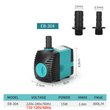 (15W, spina UE 240V) Pompa sommergibile per acquario 3-60W, per fontana, filtro, laghetto, silenziosa.
