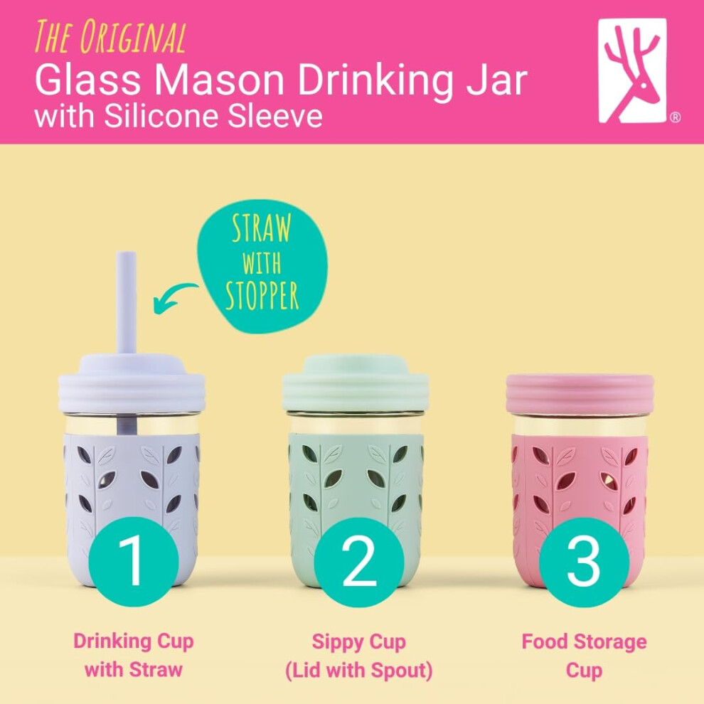 Elk And Friends Kids Toddler Cups The Original Glass Mason Jars 8 Oz
