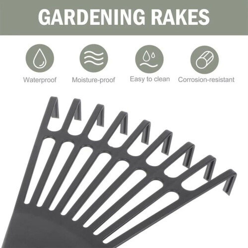 (Black)Durable Plastic Garden Grass Leaf Rake Leveling Comfortable Handle Gardening Rake Sturdy Safe 1