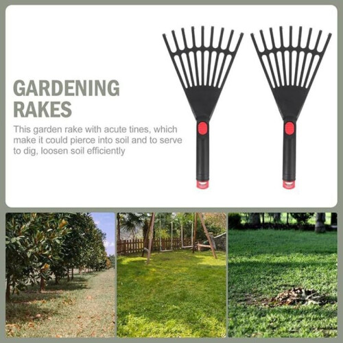 (Black)Durable Plastic Garden Grass Leaf Rake Leveling Comfortable Handle Gardening Rake Sturdy Safe 2
