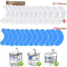 (12 filters - 12 sponzen) 12 stuks kattenwaterfonteinfilters met actieve koolstof, vervangingsset voor