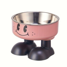 (Roze) Verhoogde voer- en waterbak voor hond en kat, roestvrij staal, verhoogde morsvrije voerbak voor