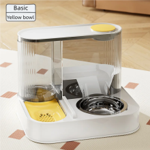 (Giallo) Distributore automatico di cibo e acqua per animali domestici 2 in 1 in acciaio inossidabile,